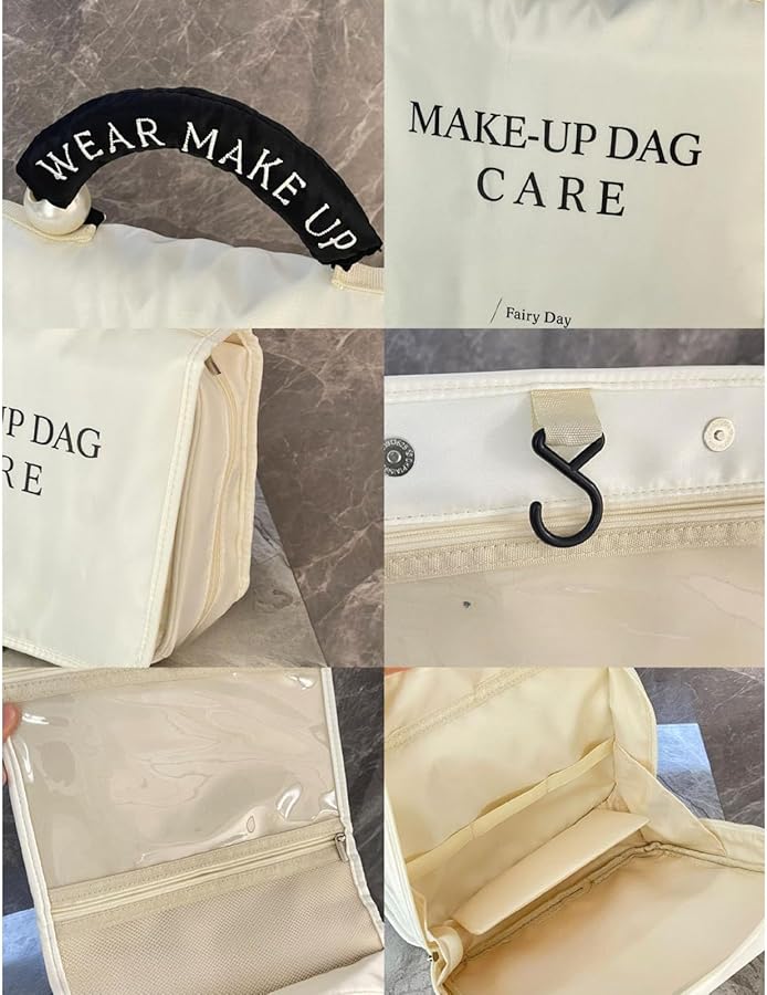 White Large Capacity Water Resistant Travel Toiletry Bag For Women With Multiple Compartments - Image 3